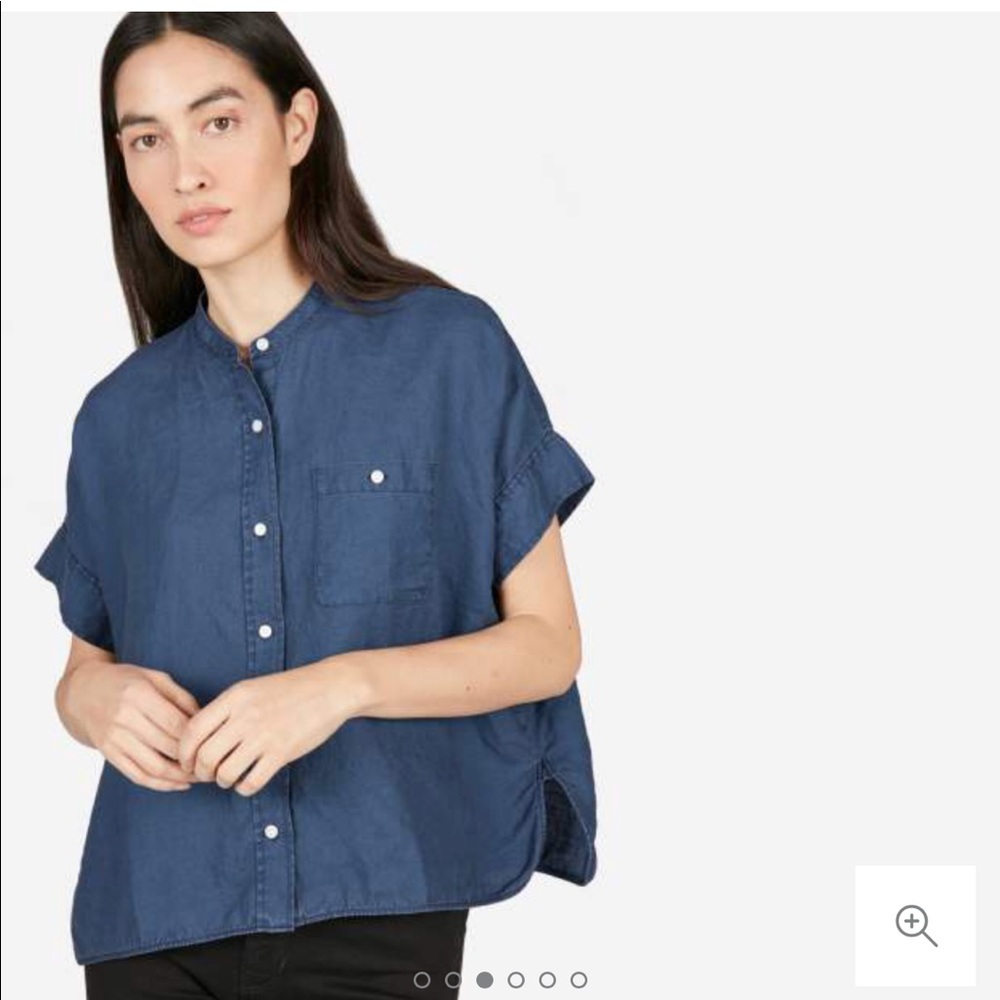 EVERLANE LINEN COLLARLESS BLUE SHIRT SIZE 2